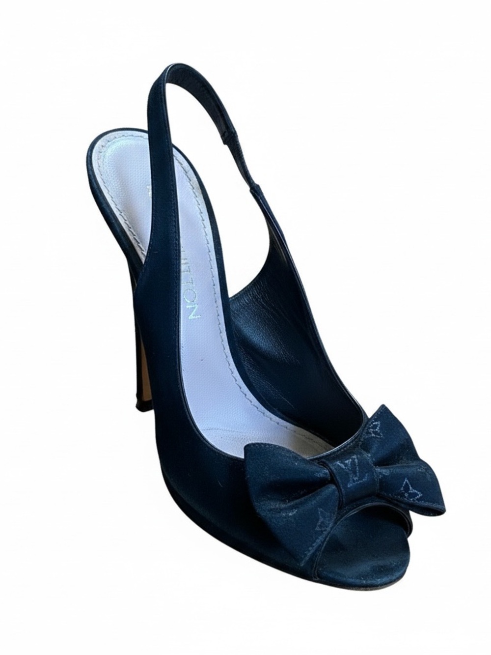 Louis Vuitton Navy Satin Bow Slingback Heels